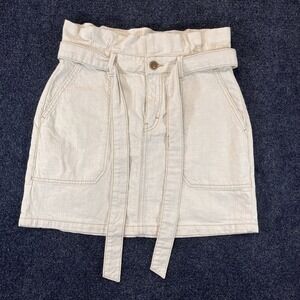 Free People Skirt Womens Small Beige High Rise Paperbag Belted Utility Pockets